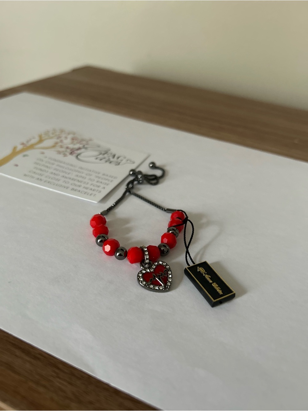 FAC- Red Beaded Heart Charm Bracelet